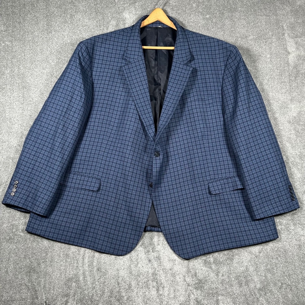 Oak Hill Blazer Mens 5XL 62R/64R Blue Navy Micro Check Two Button Sport Coat